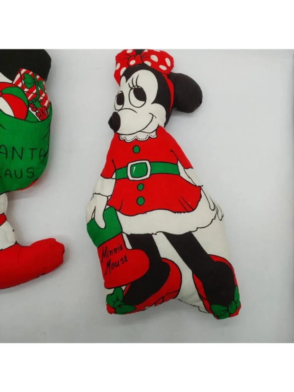 Mickey & Minnie Mouse Santa Claus Christmas Pillow Plush Set Of 2 Vintage Read